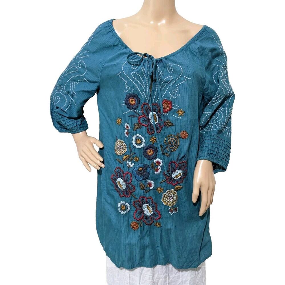 Johnny Was JWLA 3J Workshop Sansa Classic Peasant Embroidered Tunic Top S Small